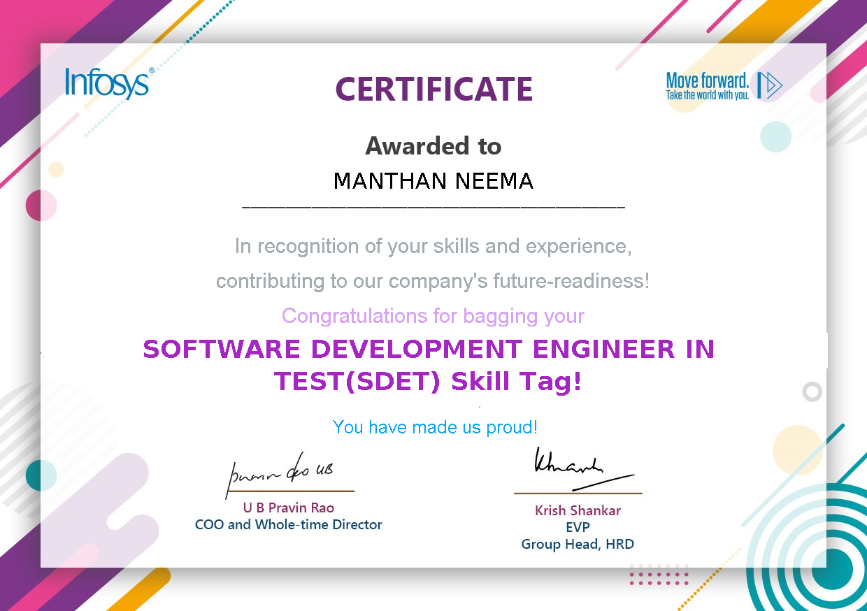 SDET Certificate SDET-Certificate
